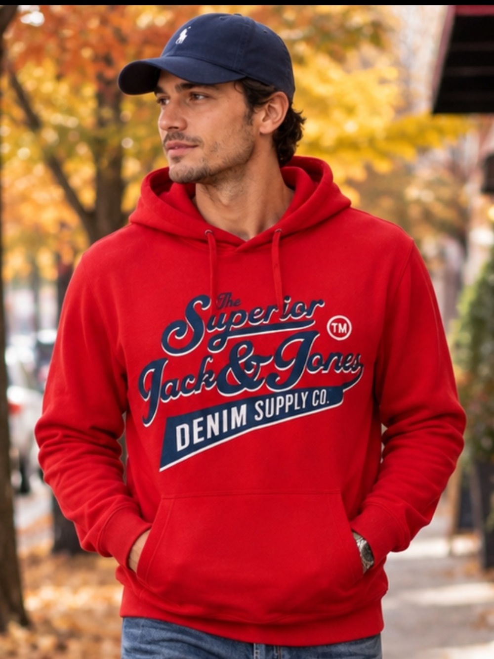 Jack & Jones Men's Red Logo Hoodie NEW unisex medium fits large.